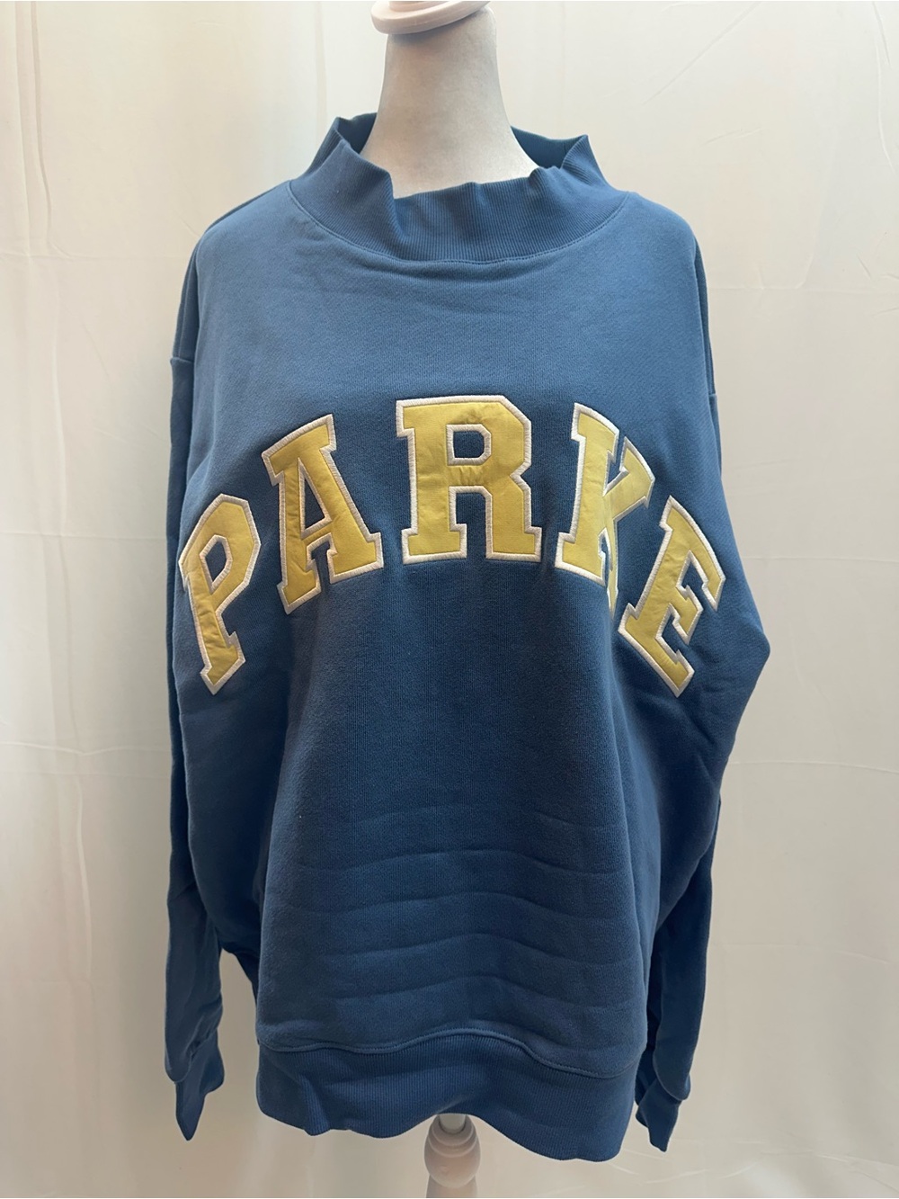 PARKE Blue Pullover Sweatshirt with Yellow Lettering L/XL NEW